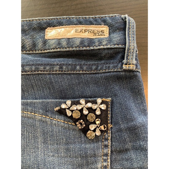 Express Zelda Jeans Women’s 8 Blue Denim Slim Fit Ultra Low Rise Distressed READ - Picture 16 of 16